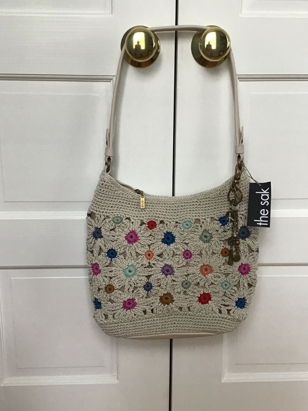 the sak Beige Crochet Shoulder Bag with Multicolor Floral Accents